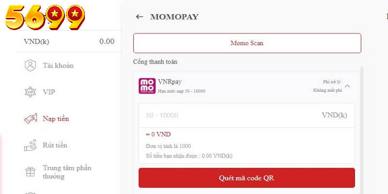 3 bước nạp tiền 5699 bằng mã code QR ví điện tử